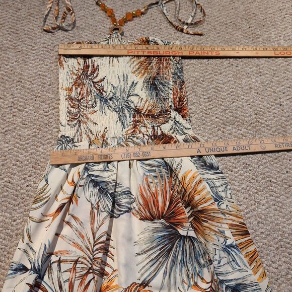 Cassees Smocked Maxi Dress Small Hatler Beaded Tropical Shirred Boho Resort - Picture 3 of 7